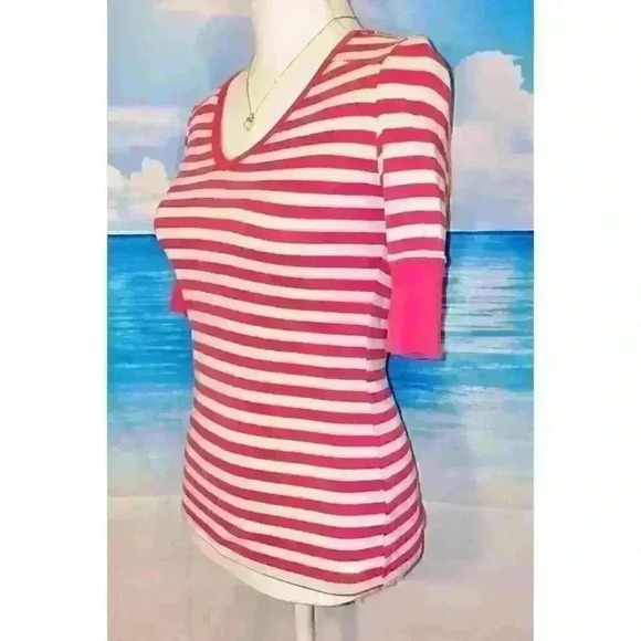 IZOD PERFORMX Womans Knit top PINK & GRAY Cotton LIGHTWEIGHT Stretch shirt Small - Picture 2 of 4